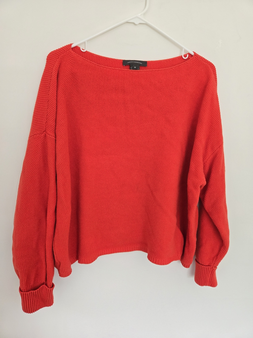 French Connection Red Boatneck Knit Sweater 100% Cotton Normcore Fall M